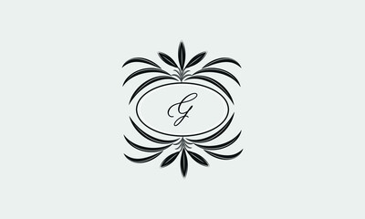 Vector logo design in trendy linear style. Floral monogram with the letter G in the center or space for the text of the letter - an emblem for fashion, beauty and jewelry industry, business