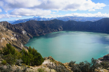 Beautiful view from the crater rim of the magnificent Laguna Quilotoa, Ecuador