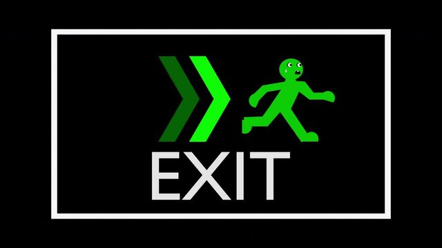 This black wall neon sign design is perfect as a warning sign for the emergency exit safety sign going the right way.(Add alpha channel), 4K video looped