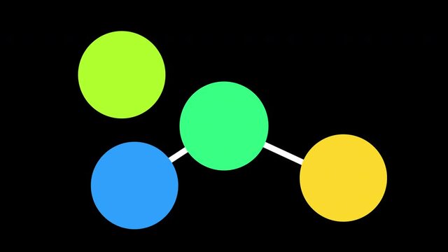 Three Circle Ball Diagram with Line Connector Animation on Black Background