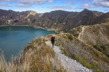 Fototapeta na wymiar Trekking to Monte Juyende on the crater rim of Laguna Quilotoa, Ecuador