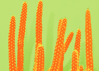 Pop art Cactus. Minimal fashion poster. Trendy bright colorful cartoon design. Neon tropical cactus Mood, popart pattern. Retro 80s concept, creative style