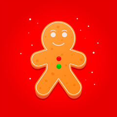 Christmas cookie made from geometric shapes on red background.