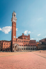 Beautiful view of famous Piazza del Campo in Siena at sunset, Tuscany, Italy