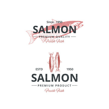Vintage salmon fish logo template for restaurant