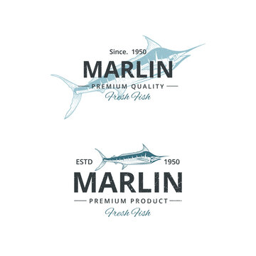 Vintage marlin fish logo template for restaurant
