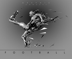 Football concept. Low-poly football player which consists of dynamic lines and polygons.