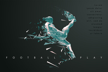 Football concept. Low-poly football player which consists of dynamic lines and polygons.