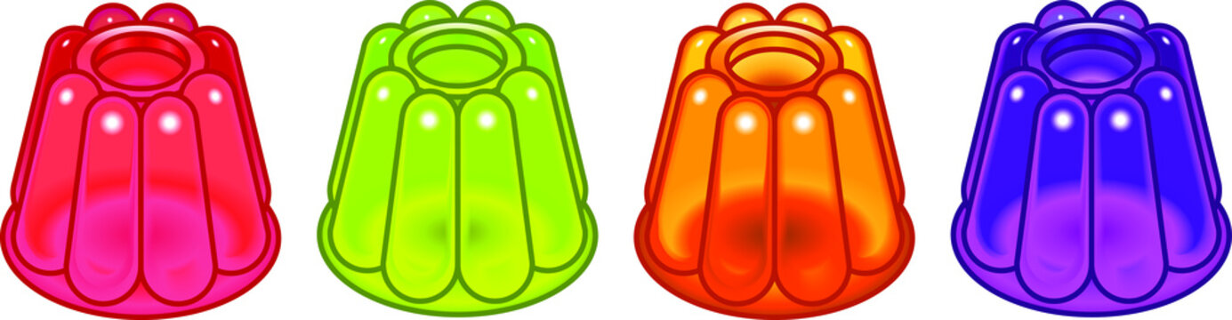 A set of four colourful jellies.