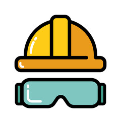 Yellow helmet glasses icon vector