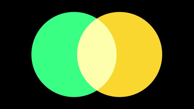 Two Intersect Circle Ball Diagram with Line Connector Animation on Black Background
