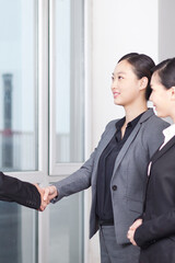 Business man shaking hands with business woman