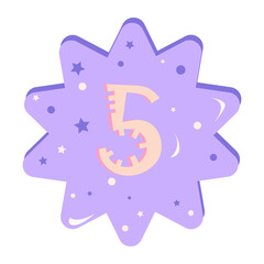 Colorful cartoon numbers for kids, birthday card template. Vector illustration