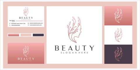 Woman hair salon with nature concept logo and business card