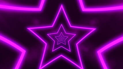 Abstract digital background with neon purple stars. Abstract tunnel, portal.