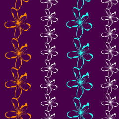 Seamless pattern with vertical flower border in doodle style,simple floral illustration,tender print for wallpaper and wrapping paper,cover and interior design,fabric,textile template,colorful