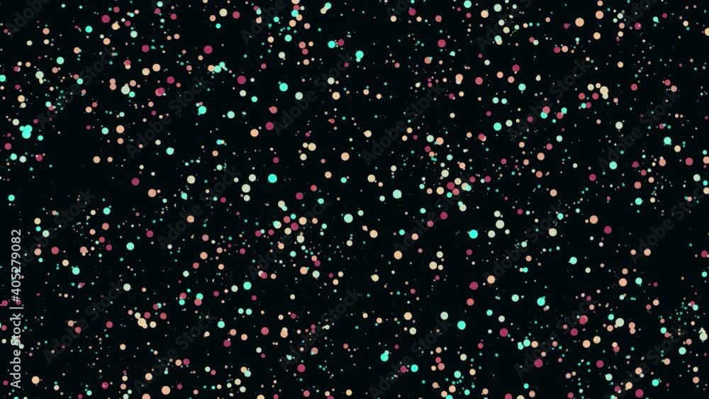 Poster abstract dust particles background divided into two parts. animation. colorful small circles floatin