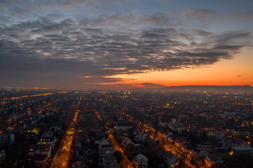 Hungary - Budapest sunset colors from drone view