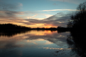 Sunset on lake before lockdown in england 