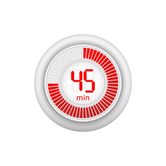 Icon of a timer with 45 minutes on the white background. Vector illustration.