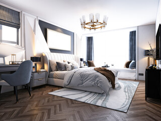 3d render of luxury hotel room  bedroom