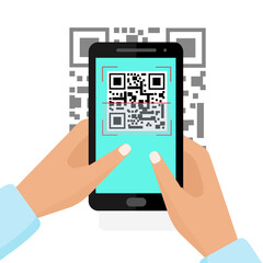 Scan QR code to smartphone. Flat vector infographics.
