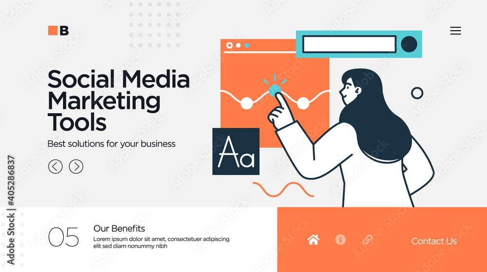 Aufkleber landing page template of social media marketing. modern flat design concept of web page design for w