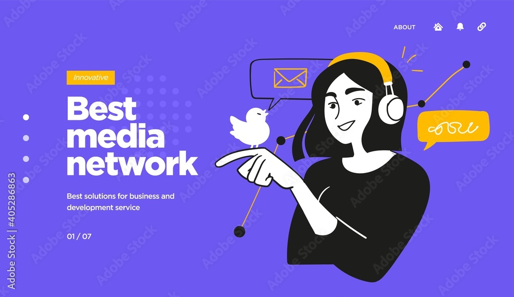 Poster landing page template of social media marketing. modern flat design concept of web page design for w