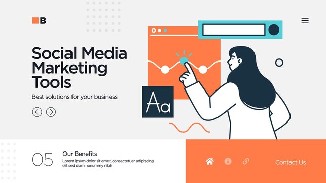 Landing page template of Social media marketing. Modern flat design concept of web page design for website and mobile website. Easy to edit and customize. Vector