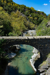 Fototapeta na wymiar View of the traditional stone Sigouna Bridge in Epirus, Greece.