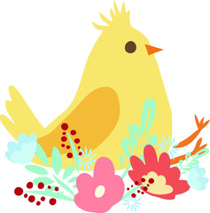Happy Easter vector illustrations . chicken with eggs icons decorated with flowers on a white background . Chicken in the nest on a white background