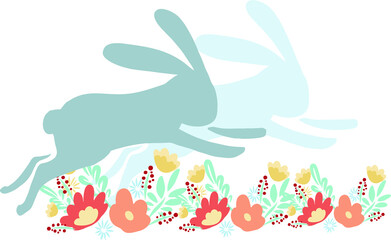 Happy Easter vector illustrations of bunnies , rabbits hares icons decorated with flowers on a white background