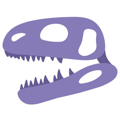 Cartoon purple skull, dinosaur skeleton. Isolated objects. Children's vector illustration. Drawn by hands. It can be used to decorate a children's party, children's clothing, bed linen, notebooks