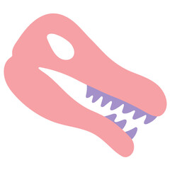 Cartoon pink skull, dinosaur skeleton. Isolated objects. Children's vector illustration. Drawn by hands. It can be used to decorate a children's party, children's clothing, bed linen, notebooks