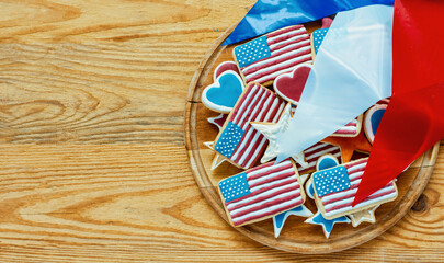 Homemade cookies in the shape of the American flag - Happy flag day USA	
