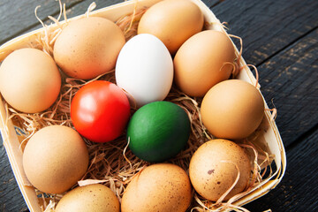 Easter eggs in  color of the Italian flag, Happy Easter holiday Italy card