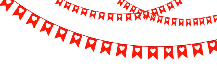 Vector Party flags. Decorations for decorating the room. Valentine days. Red heart