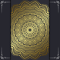 Luxury gold mandala ornate background for wedding invitation, book cover with mandala element style premium vector