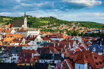 St. Vitus Church and cityscape Cesky Krumlov, Czech republic. UNESCO World Heritage Site