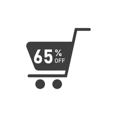 Sale Tag with pie chart diagram icon. 65 percent sale black isolated with shadow. Flat design style. vector illustration