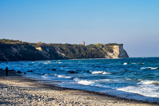 Beautiful view of famous Kap Arkona lighthouse in summer, island of Ruegen, Baltic Sea, Germany