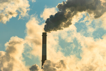 Fototapeta premium Emission to atmosphere from industrial pipes. Smokestack pipes shooted. Close-up.