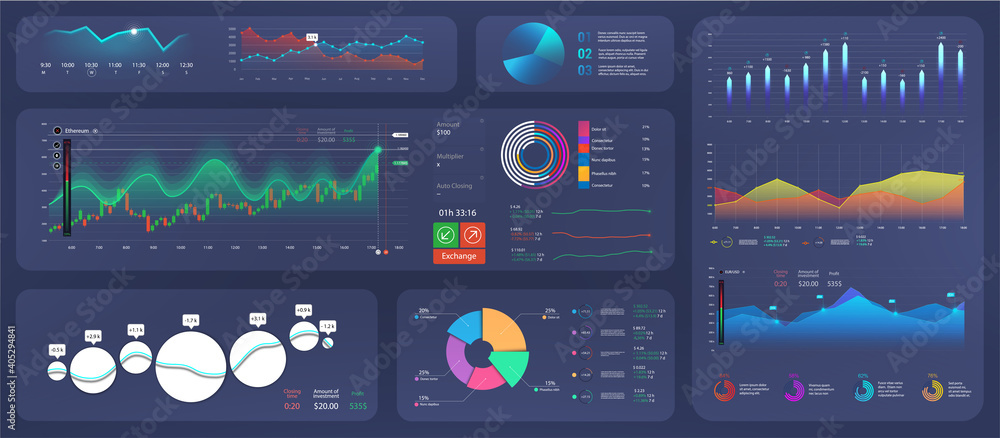 Aufkleber ui future collection. colorful dashboard with infographics, diagrams, graphs, infocharts and other e