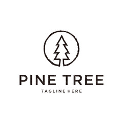 pine evergreen fir  pinus tree forest vintage retro hipster line art Logo design