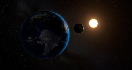 Earth from space, 3D space, stars, the solar system, the dawn from space, the atmosphere of the earth
