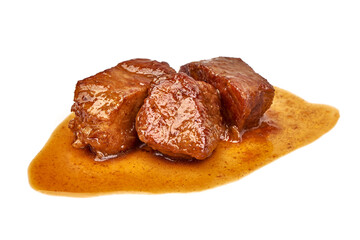 Meat stew, goulash with sauce, isolated on white background