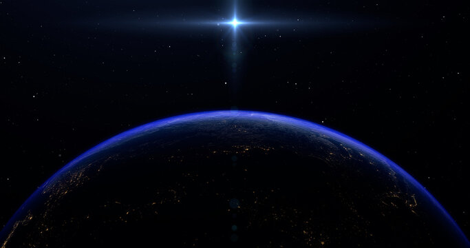 Sunrise stars, Venus, Sirius, earth from space, 3d space,, stars, solar system, dawn from space, the atmosphere of the earth
