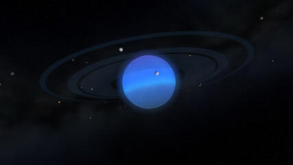 Planet Uranus 3D, Solar System, Solar System Planets, Stars, 3D Rendering, Sky and Space, Blue Gaseous Planet © Leo Viktorov