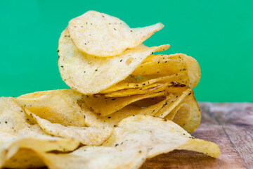 thin potato chips, closeup
