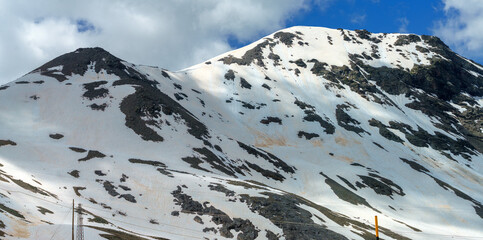 Mountain landscape along the road to Stelvio pass (Lombardy) at summer